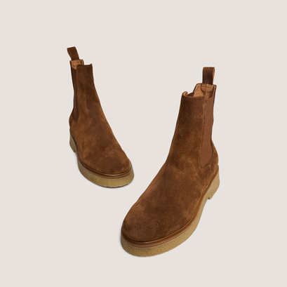 Elastic boots in tobacco suede | myrtille