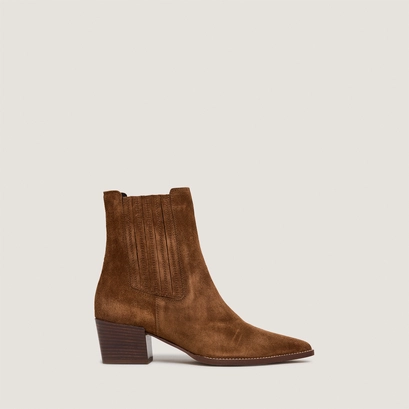 Pointed-toe ankle boots in cognac suede | prado