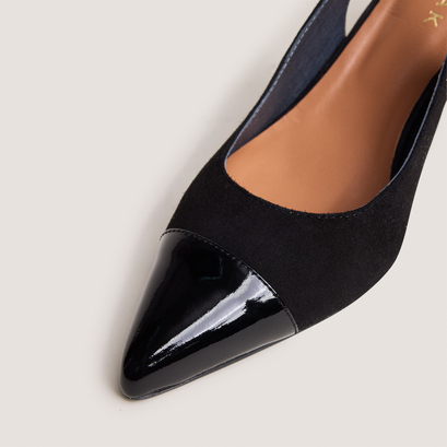 Slingback pumps in black patent leather and velvet | DESTELLE