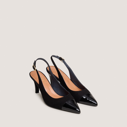 Slingback pumps in black patent leather and velvet | DESTELLE
