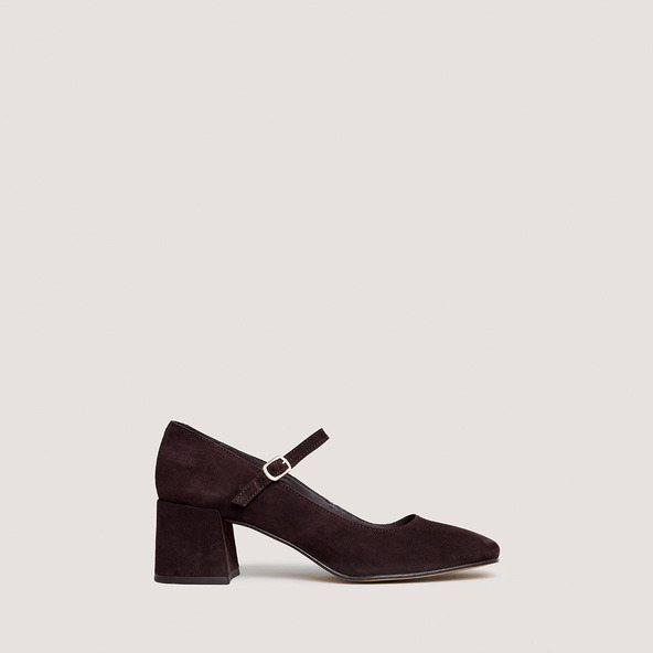 Mary Jane with Square Heels in dark brown velvet | ALIENOR