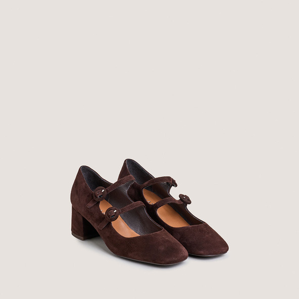 Mary Jane's with double straps and rounded toe in brown velvet | DELOU
