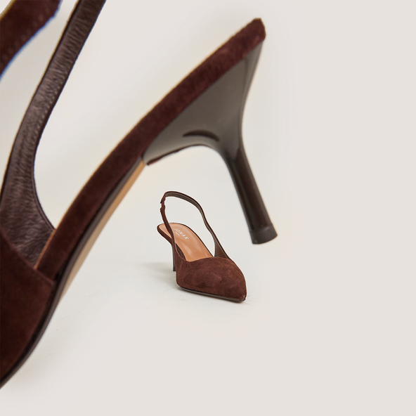 Slingbacks with Pointed Toe in brown velvet | DIAMANTINE