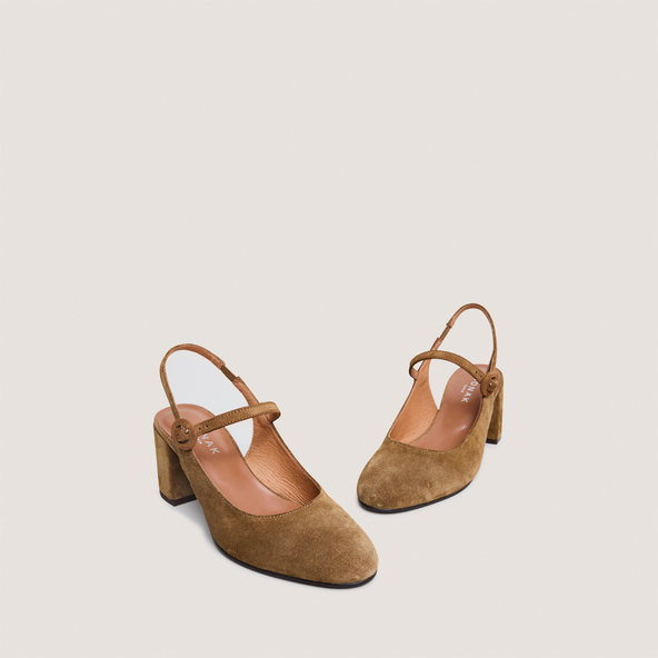 Mary Jane with Open Back in cognac suede | DOLLAR