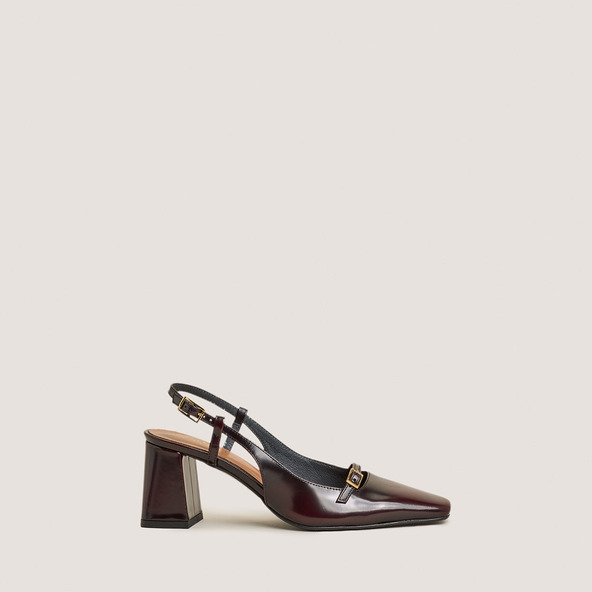 Heeled Slingbacks in patinated burgundy leather | DADELLE
