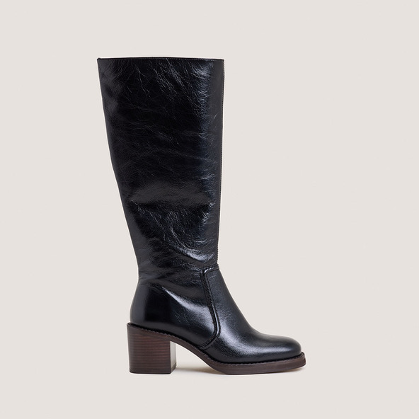 Laminated Heel Boots in aged black leather | BIJOU