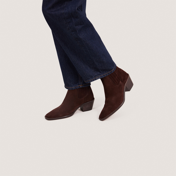 Ankle boots with Heels and Ruching in chocolate brown split leather | BIRMAN