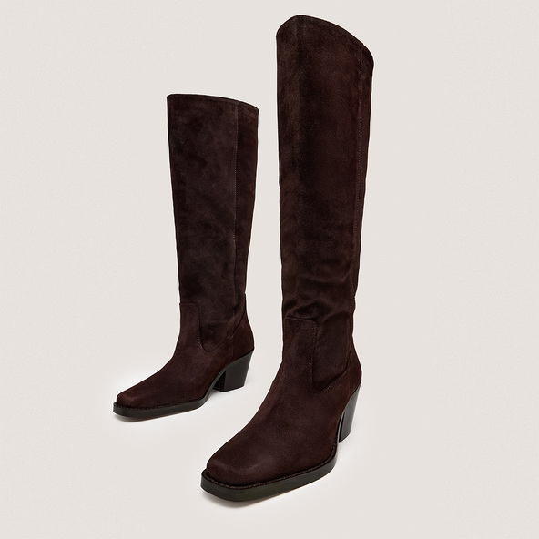 Pointed-Toe Boots in dark brown split leather | BRESIL
