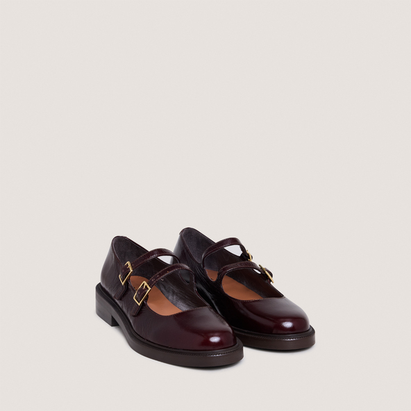 Ballet flats with double straps in chocolate patent leather | DREAMY