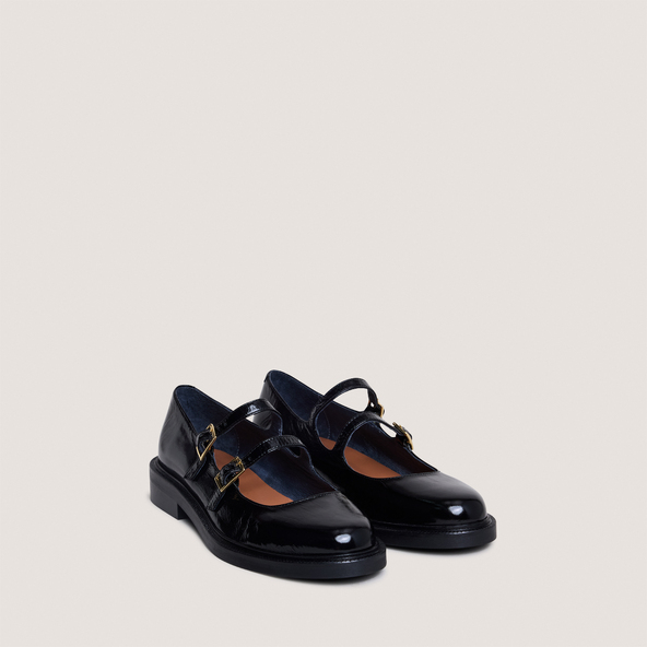 Ballet flats with double straps in black patent leather | DREAMY