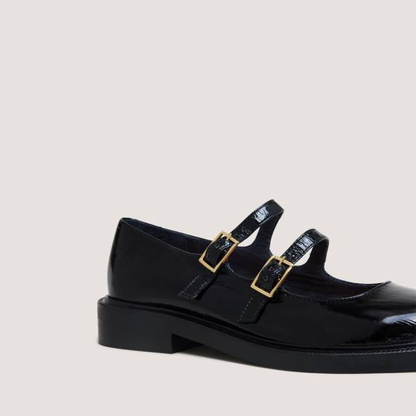 Ballet flats with double straps in black patent leather | DREAMY