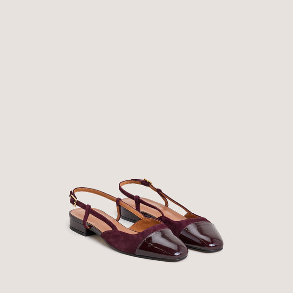 Slingback ballet flats in burgundy patent leather and velvet | DHAPOU