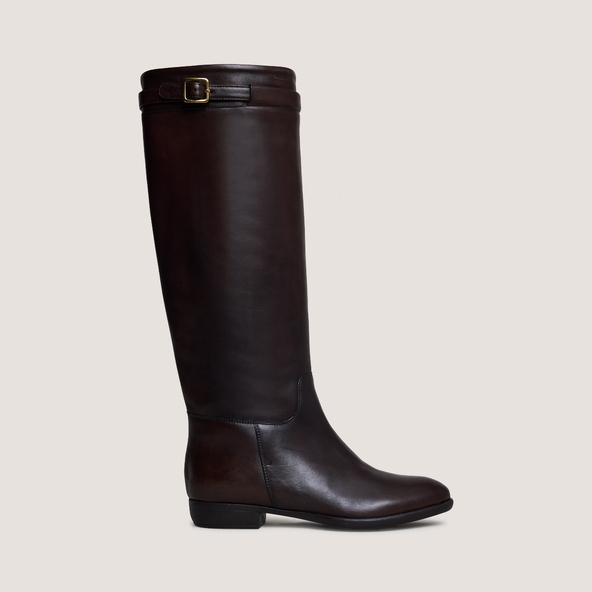 Knee-high boots in dark brown patinated leather | MELODY