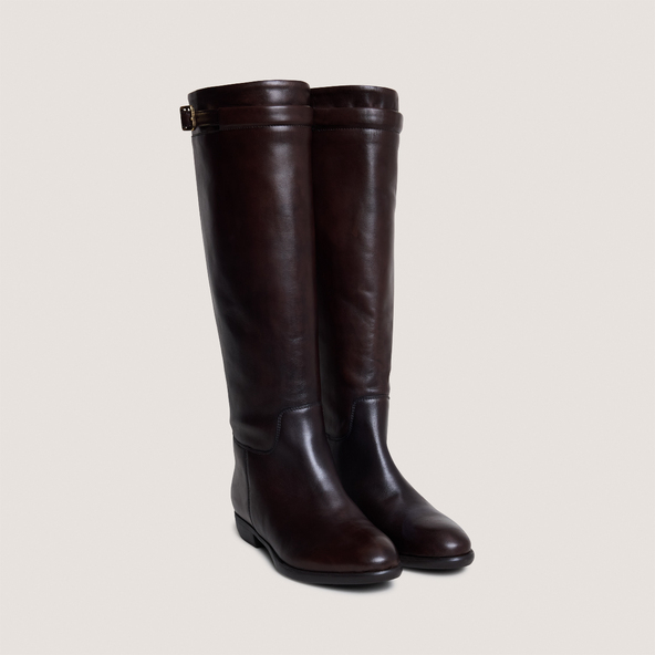 Knee-high boots in dark brown patinated leather | MELODY
