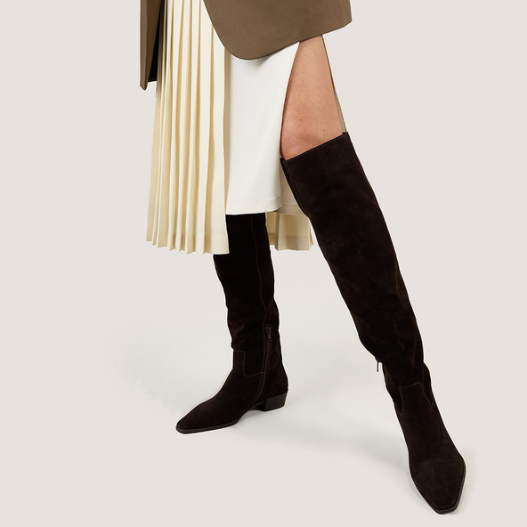 Pointed-toe boots in dark brown suede | PAPILLON