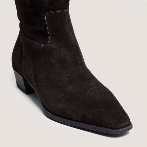 Pointed-toe boots in dark brown suede | PAPILLON