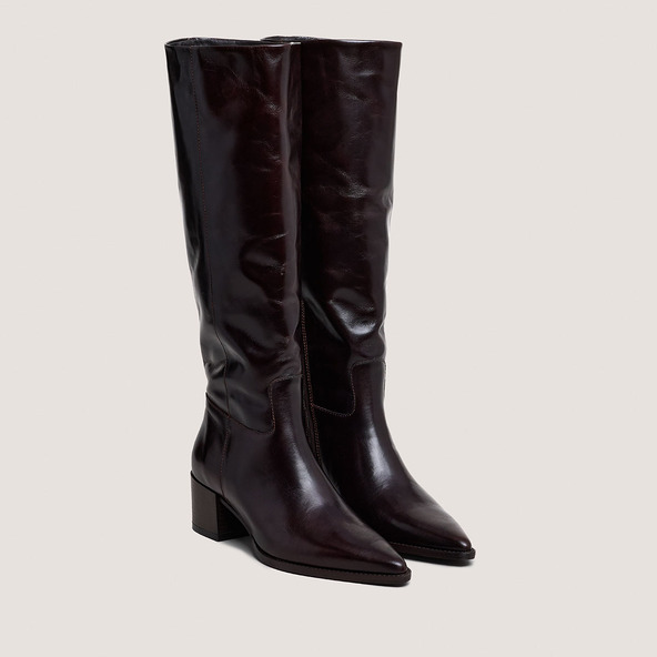 Pointed-toe boots in dark brown leather | PRIERE