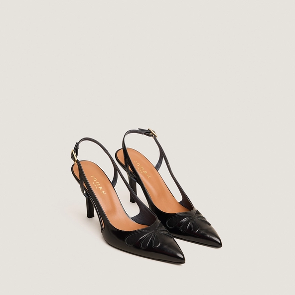 Pointed-toe pumps in black glazed leather | DALENTINE