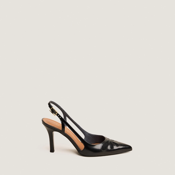 Pointed-toe pumps in black glazed leather | DALENTINE