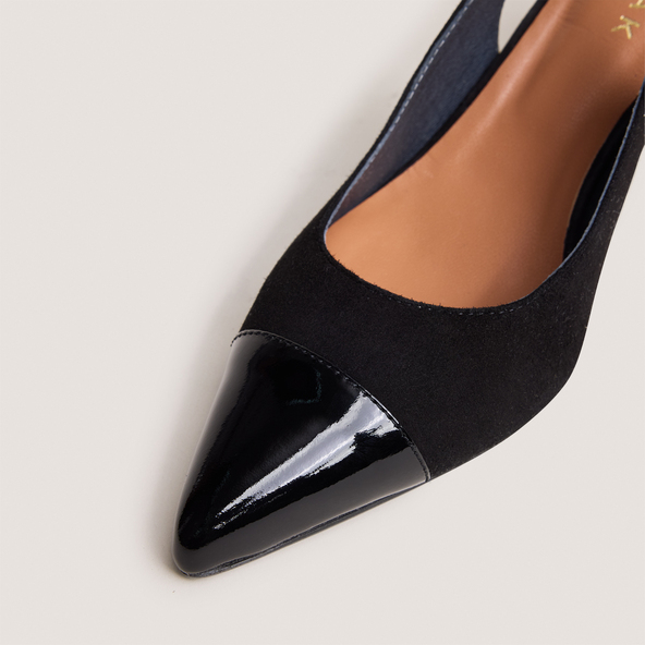 Slingback pumps in black patent leather and velvet | DESTELLE