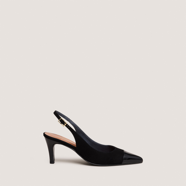 Slingback pumps in black patent leather and velvet | DESTELLE