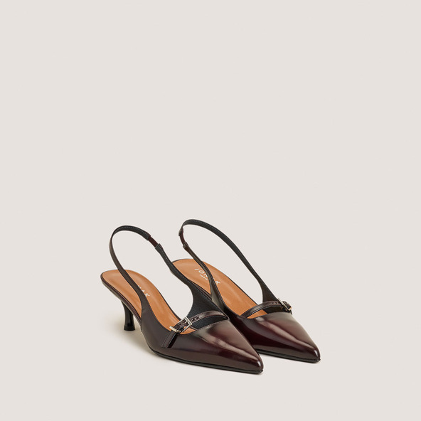 Pointed-toe pumps in burgundy glazed leather | DAMOISELLE