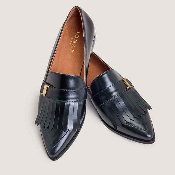 Pointed-toe monogrammed loafers in black leather | ANONYME