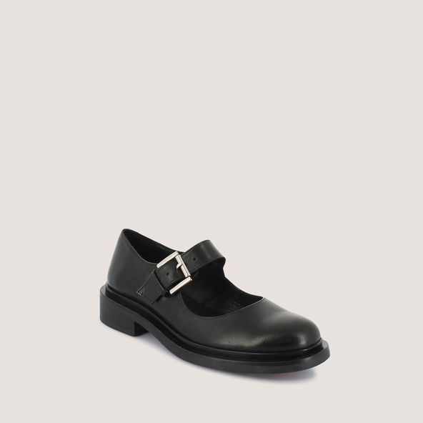 Round-toe Mary Janes in black leather | MATHOU