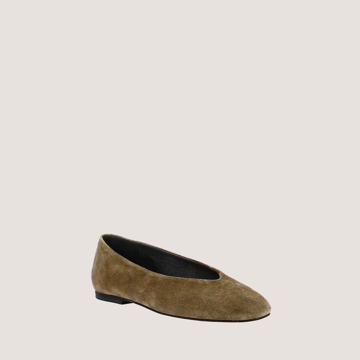 Ballet Flats with Rounded Toe in split khaki leather | DELVIS