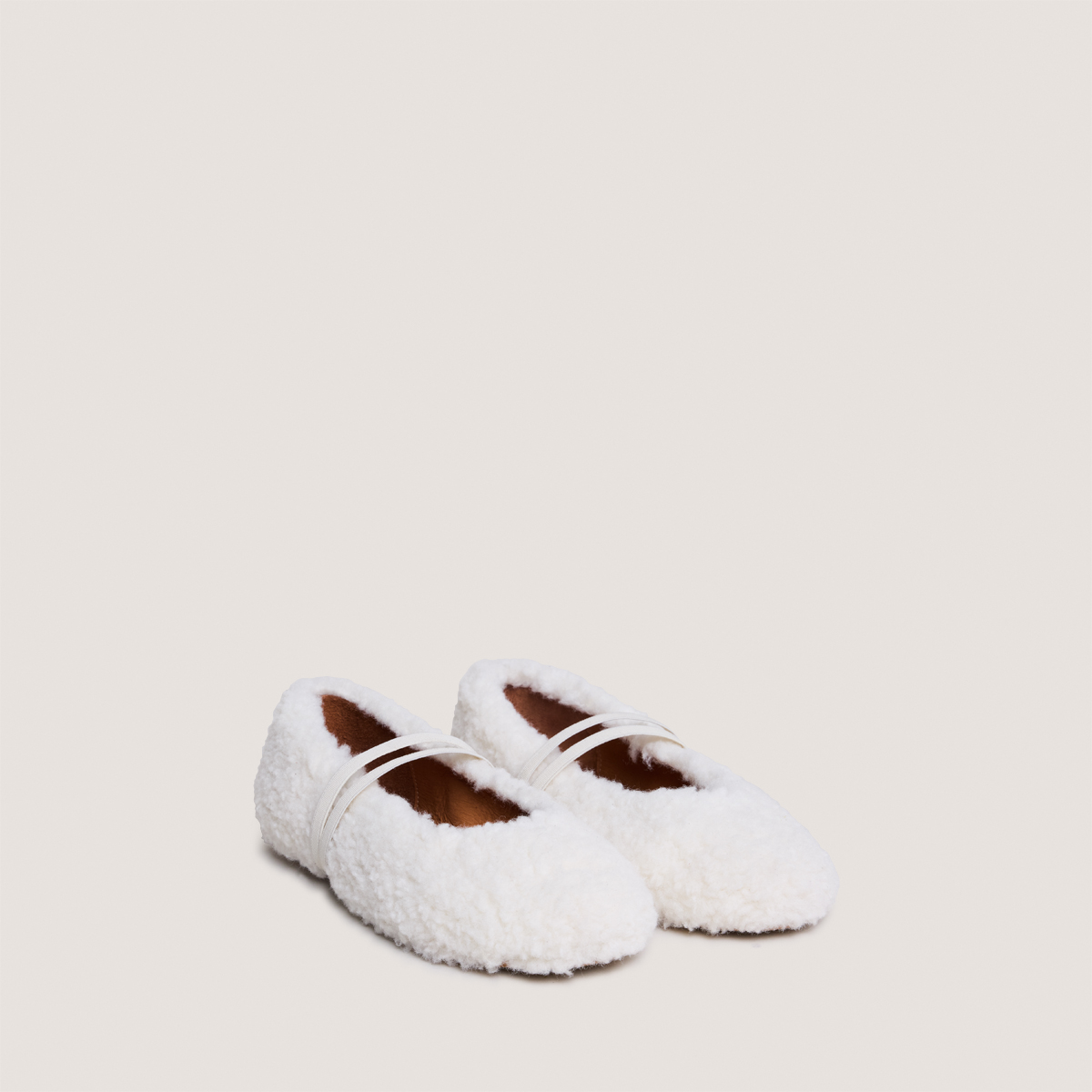 Ballet Flats with Straps in ecru fleece | DUVET