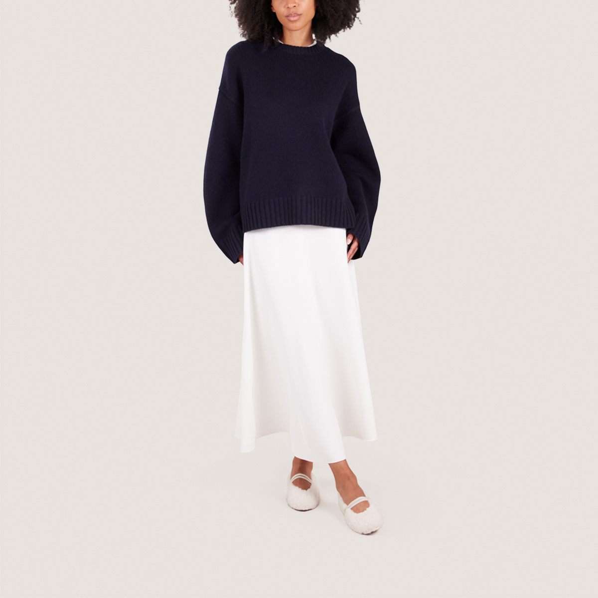 Ballet Flats with Straps in ecru fleece | DUVET
