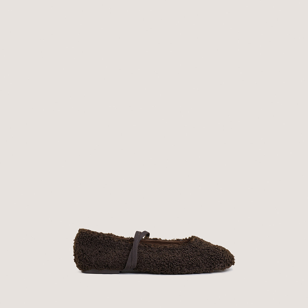 Ballet Flats with Straps in dark brown fleece | DUVET