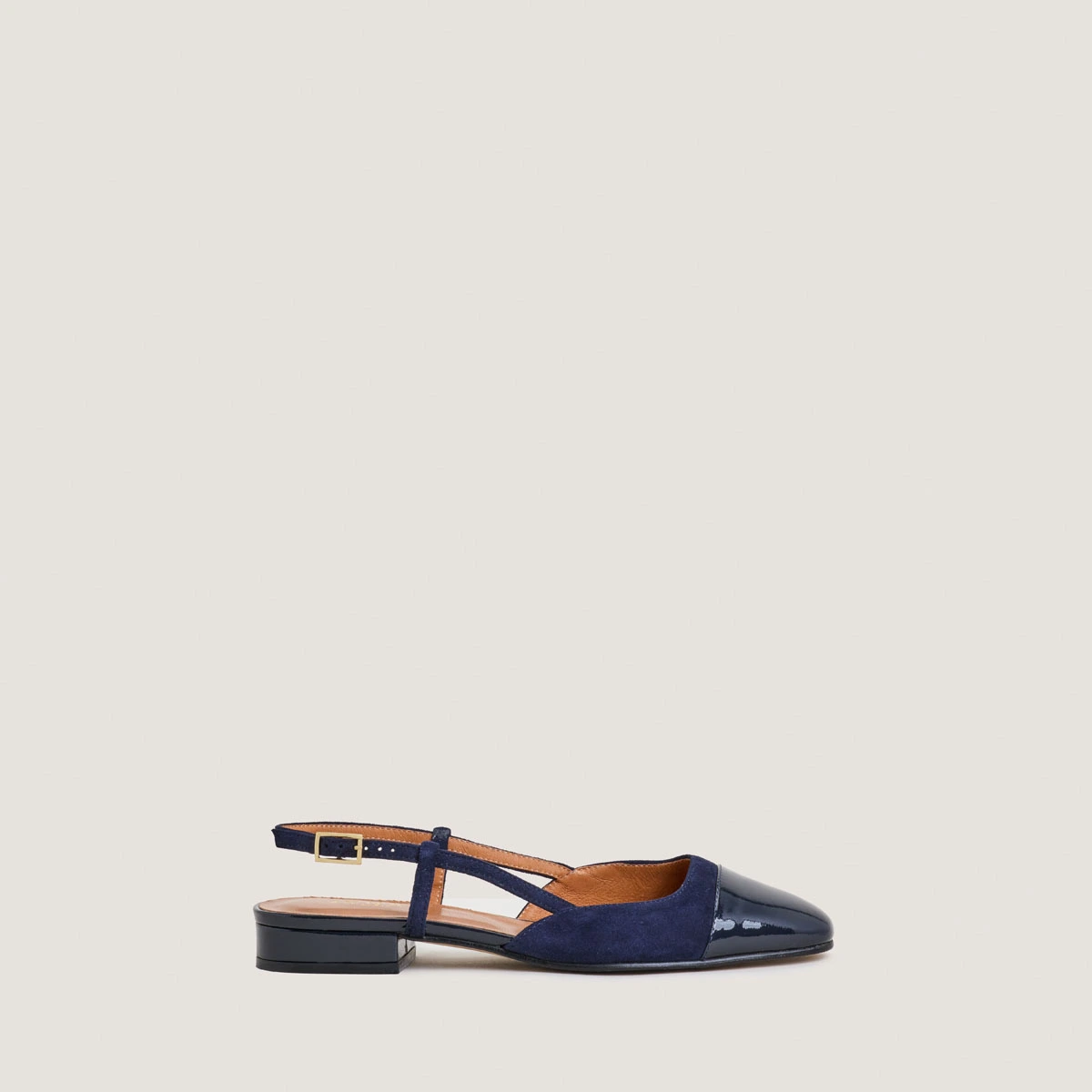 Slingback Ballet Flats in navy patent leather and navy velvet | DHAPOU
