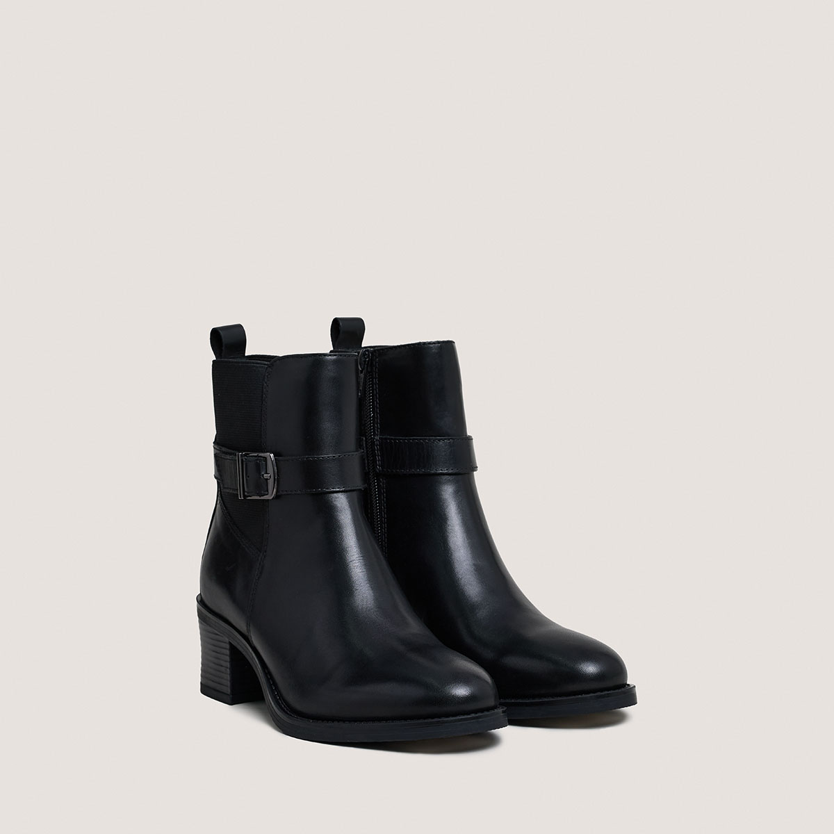 Heeled Boots with Buckles in black leather | GARANCE