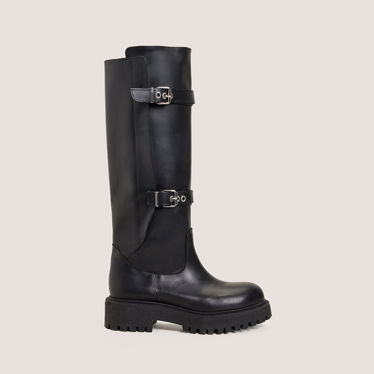 Boots with Adjustable Buckles in black leather | REBECCA