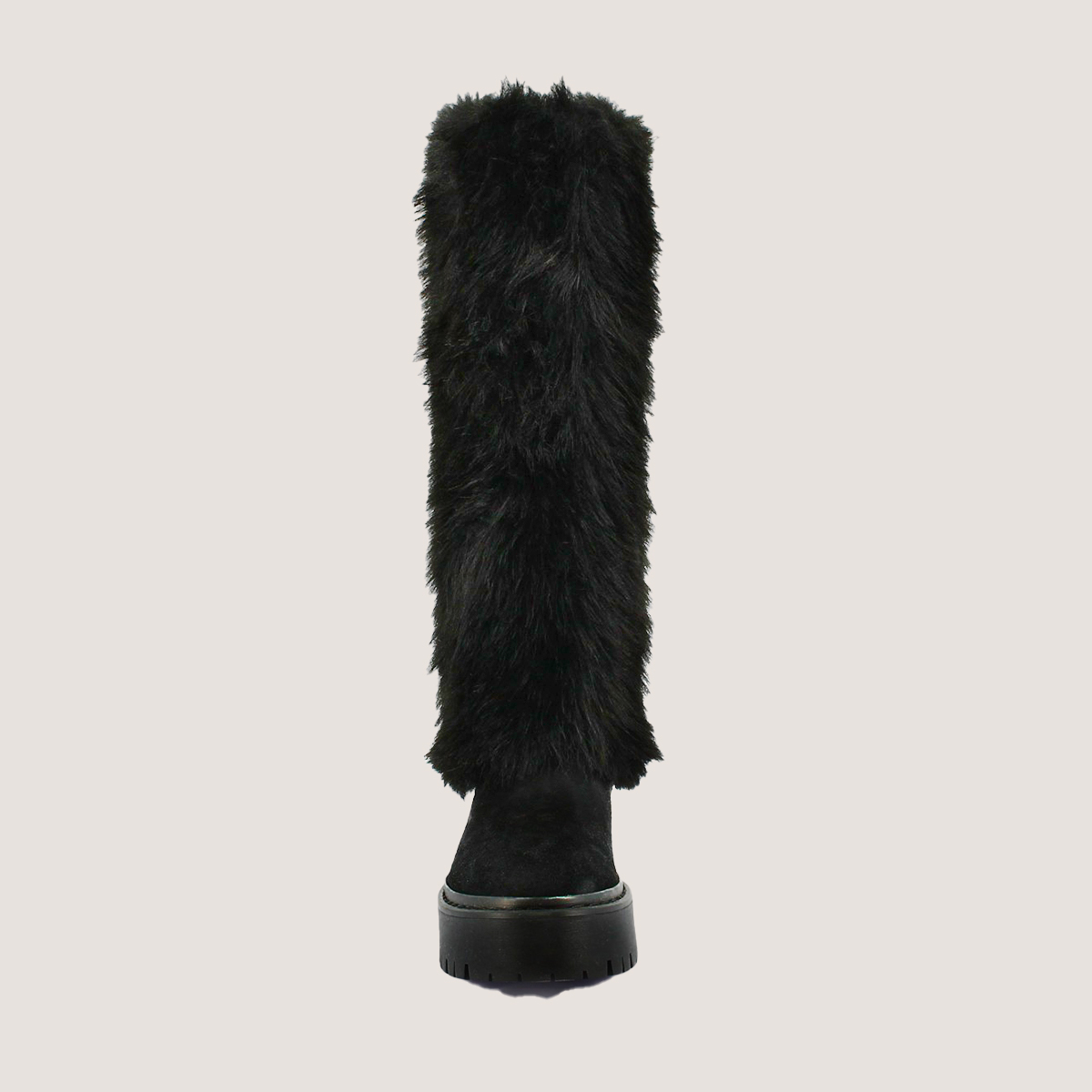 Fur Boots in black split leather and black fleece | RUSSEL