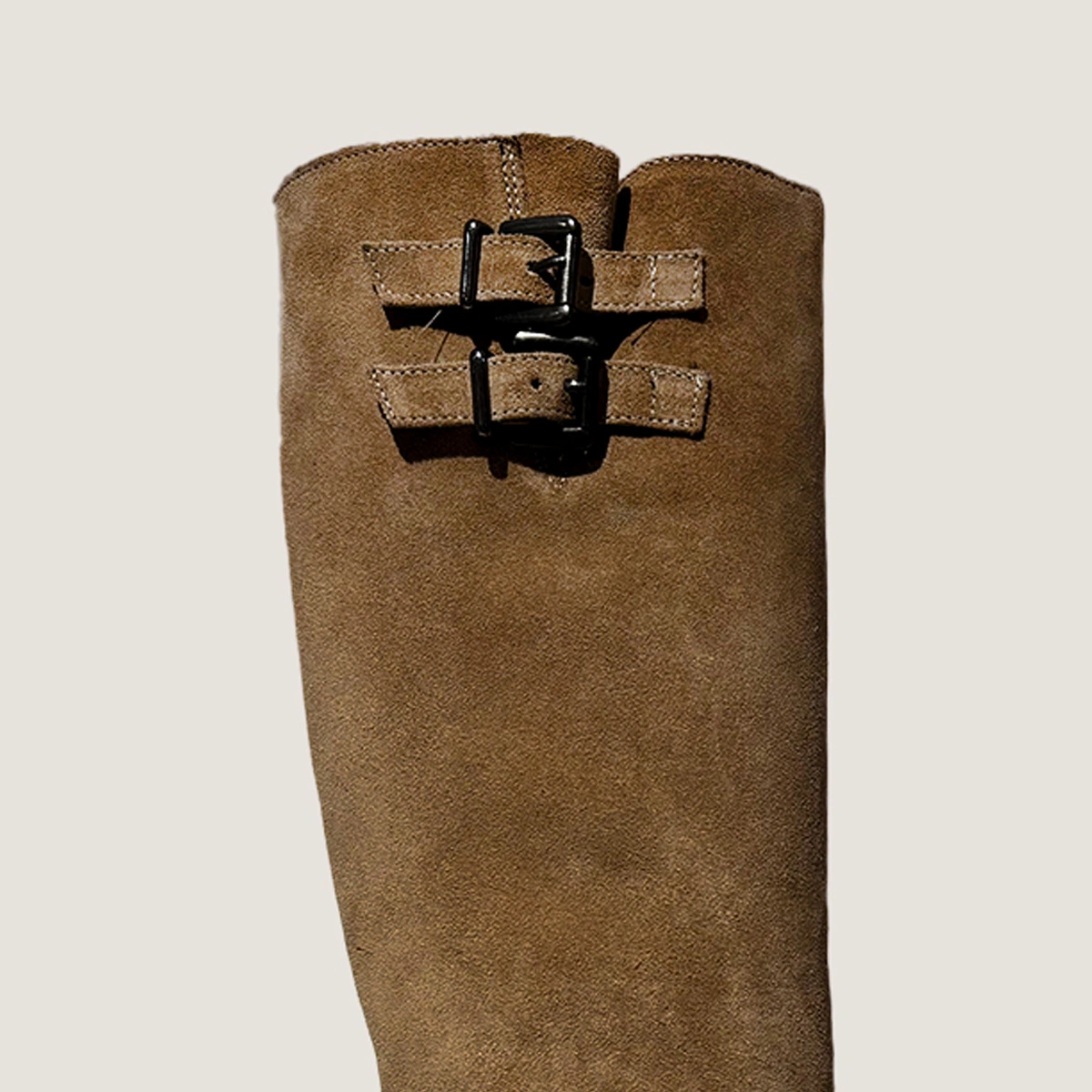Chunky Strap Boots with Treaded Soles in taupe split leather | REINE