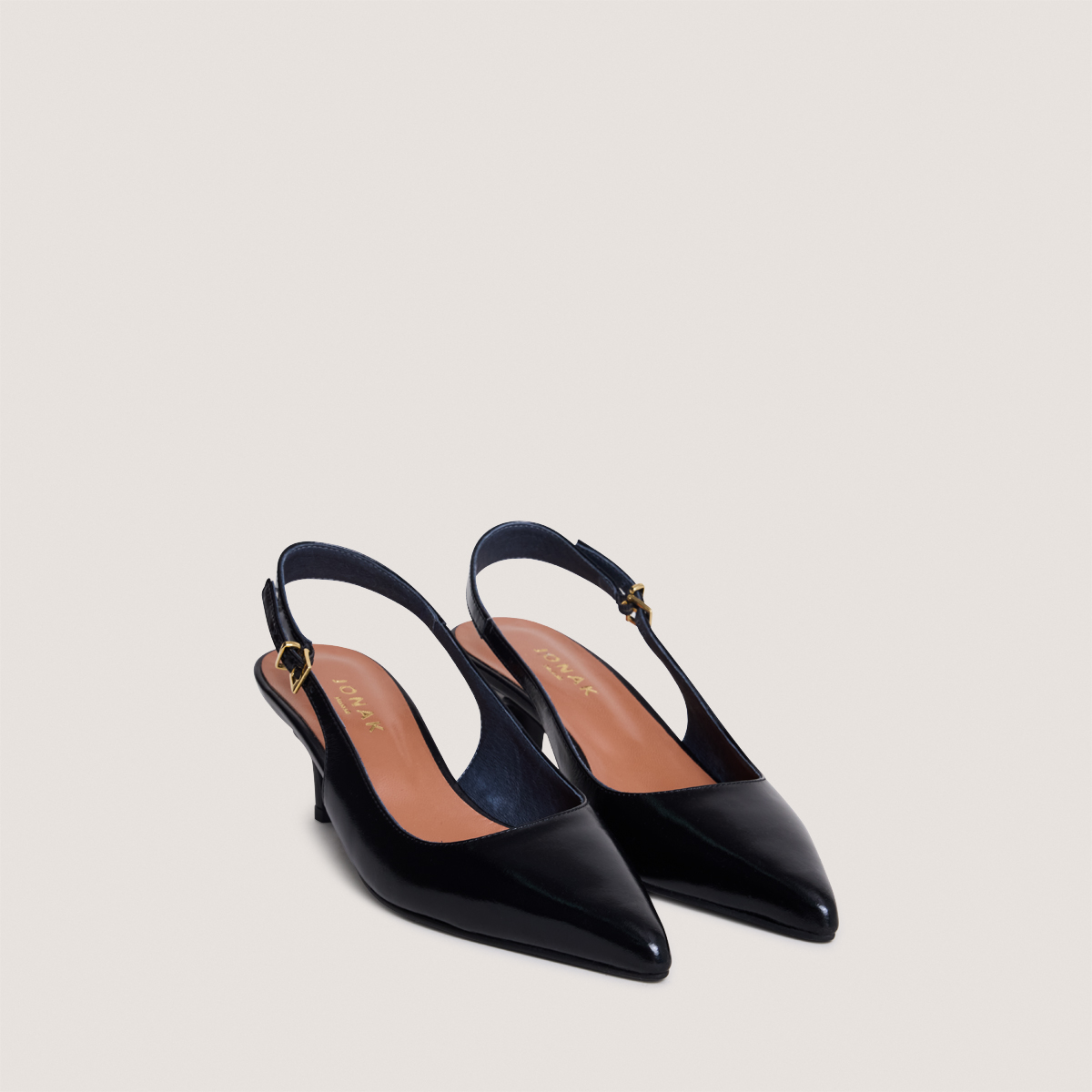 Slingback Pumps with Small Heels in black leather | DOUALA