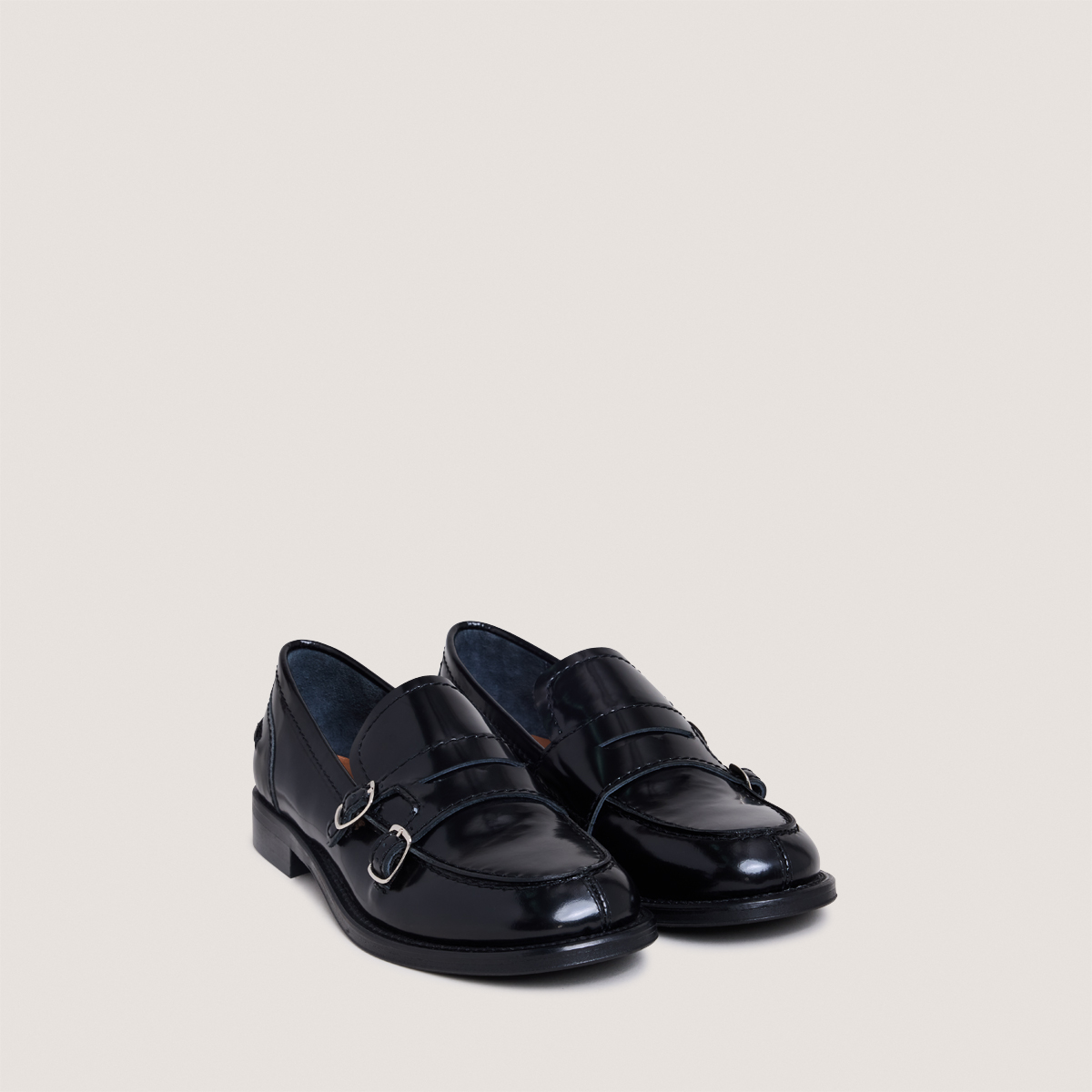 Buckled Loafers in glazed black leather | DENORA