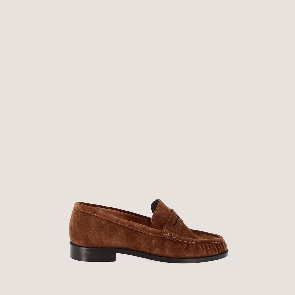 Loafers with Rounded Toe in cognac split leather | DELICE