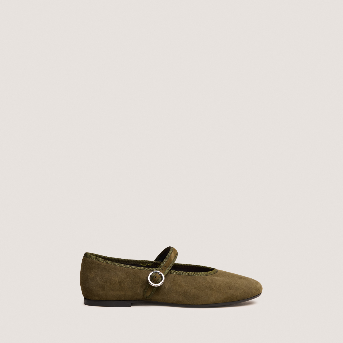 Ballet flats with straps and adjustable buckles in khaki velvet | DEESSE