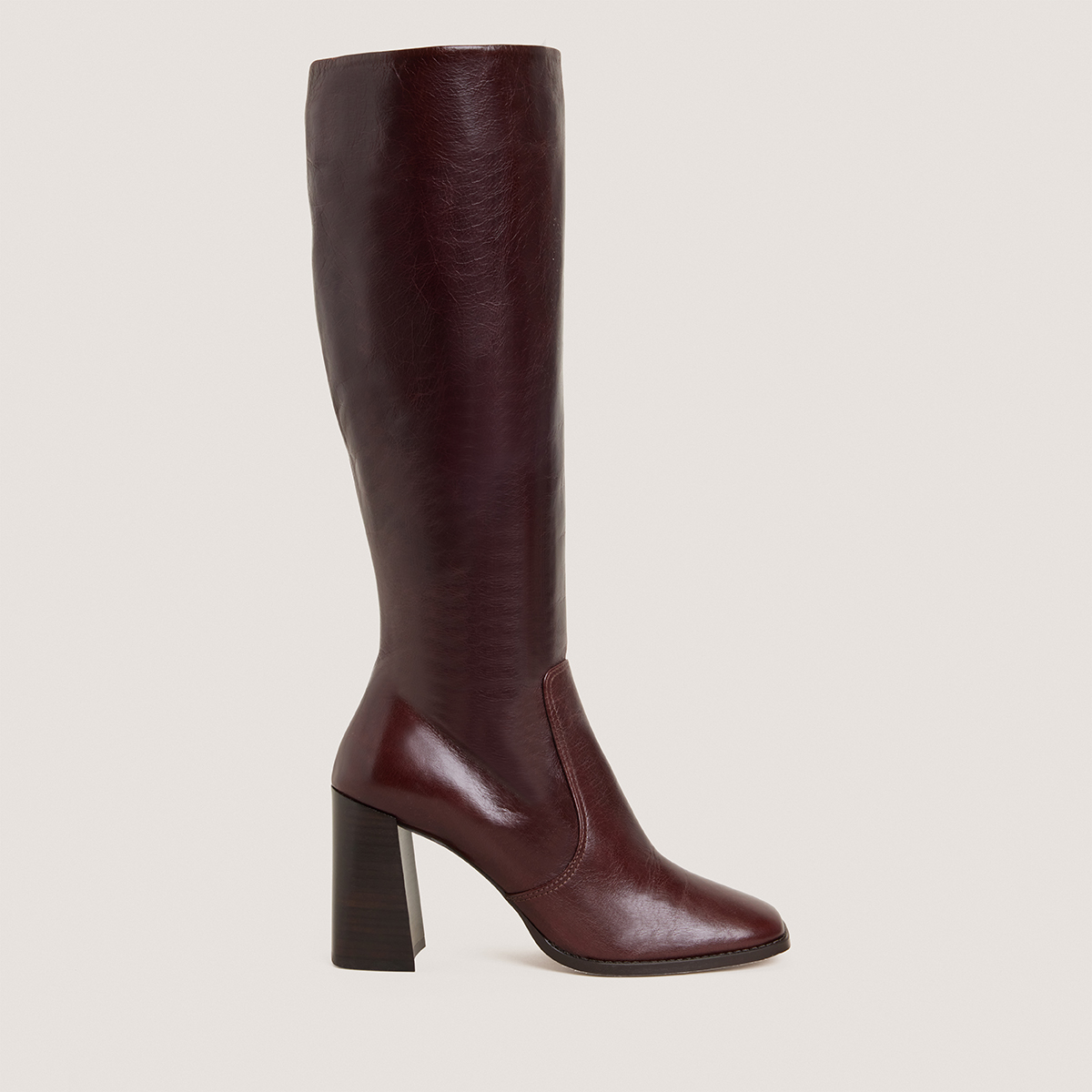 High-heeled boots in aged chocolate leather | VAUBY