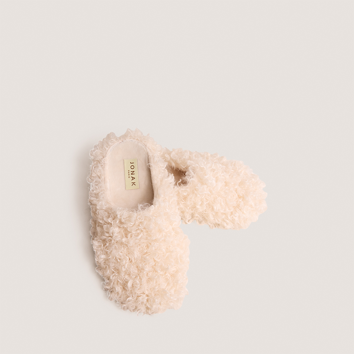 Slippers in beige fluffy fabric | JUDIE