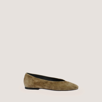 Ballet flats with rounded toe in split khaki leather | delvis
