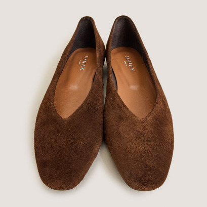 Ballet flats with rounded toe in split brown leather | delvis