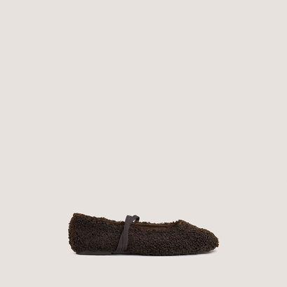 Ballet flats with straps in dark brown fleece | duvet