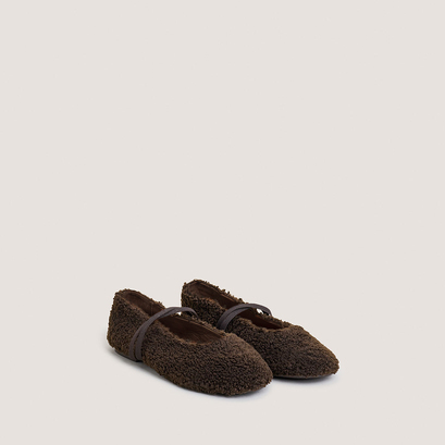 Ballet flats with straps in dark brown fleece | duvet