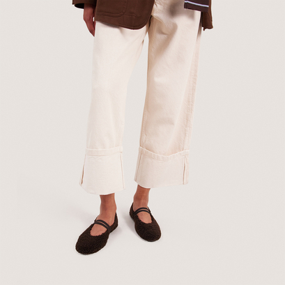 Ballet flats with straps in dark brown fleece | duvet
