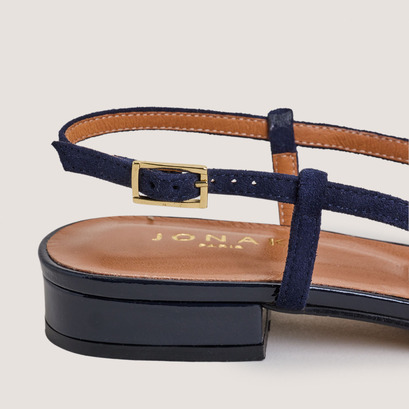 Slingback ballet flats in navy patent leather and navy velvet | dhapou
