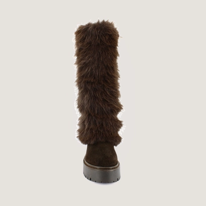 Fur boots in split leather and dark brown fleece | russel